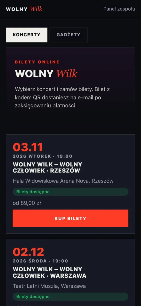 Lista koncertów na telefonie
