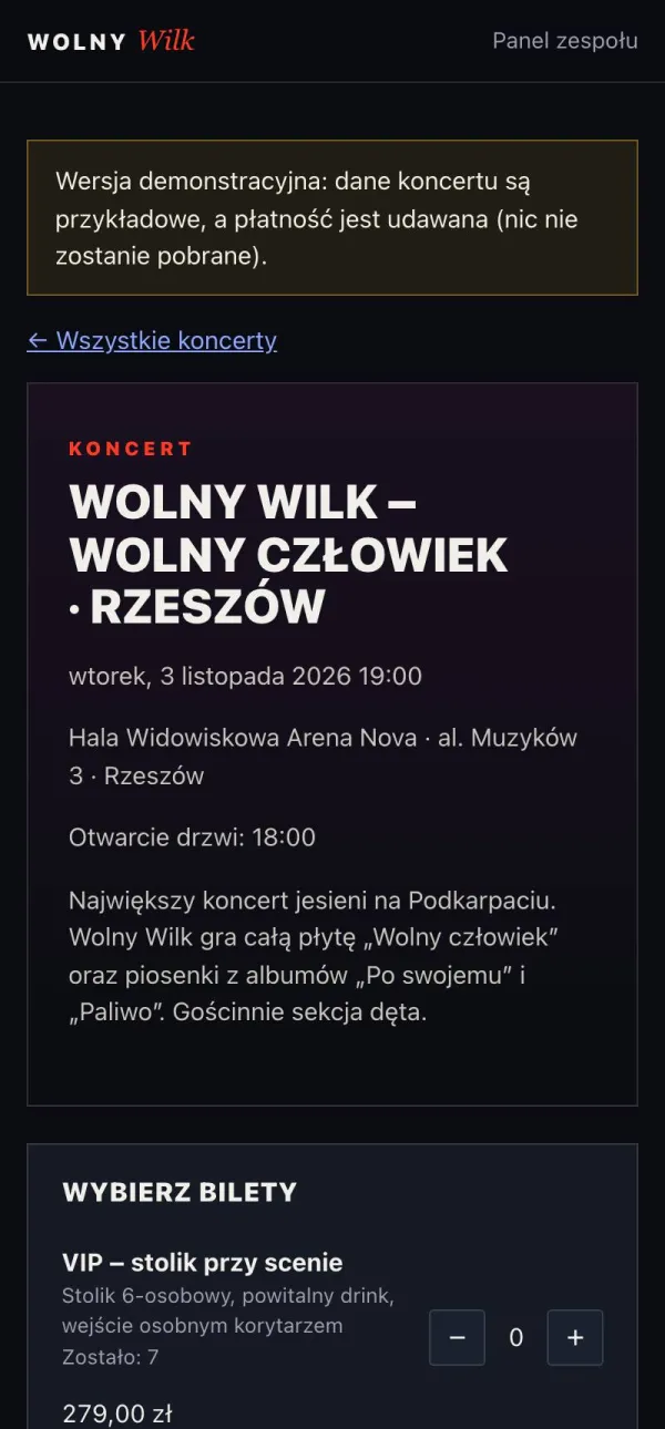 Strona koncertu na telefonie