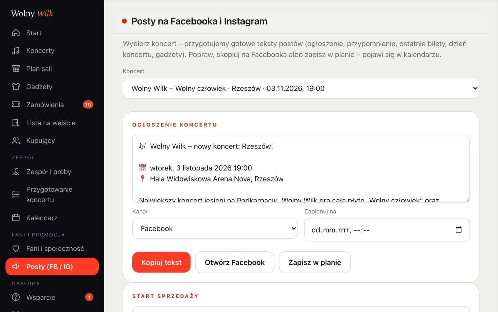 Gotowe teksty postów na Facebooka i Instagram o koncercie