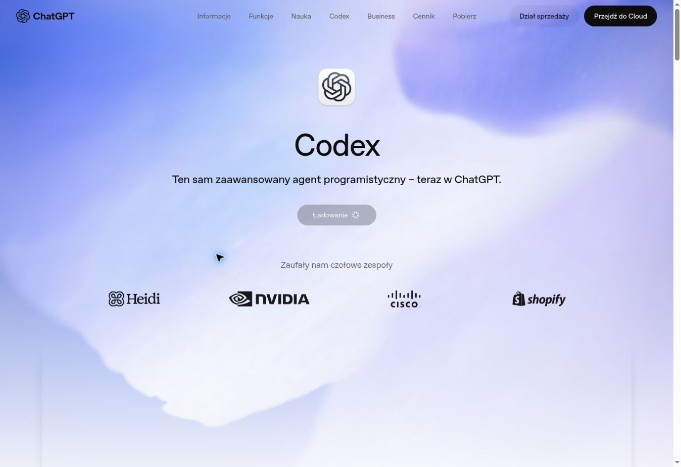 Strona Codex na chatgpt.com