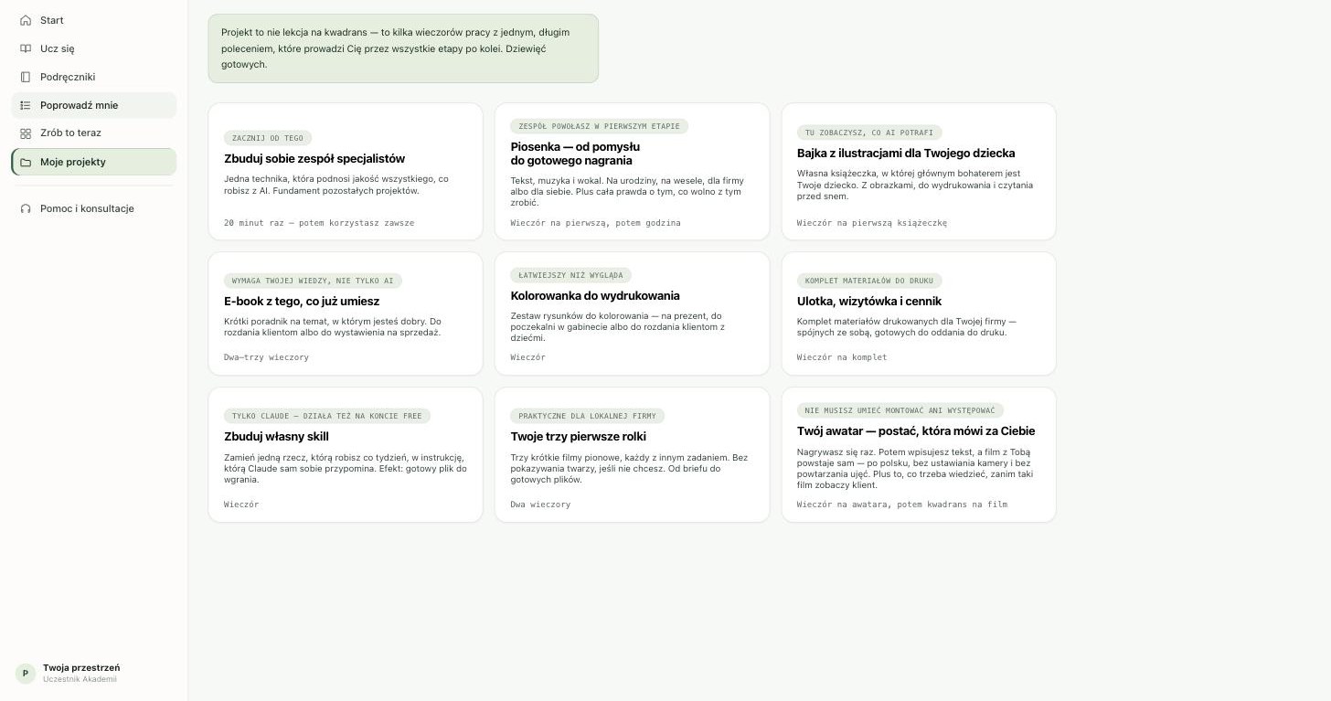 Zakładka Moje projekty w Akademii AI Probatum