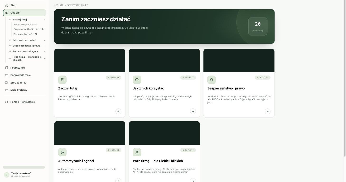 Zakładka Ucz się w Akademii AI Probatum