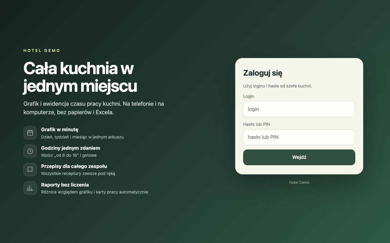 Grafik kuchni — ekran logowania wersji pokazowej